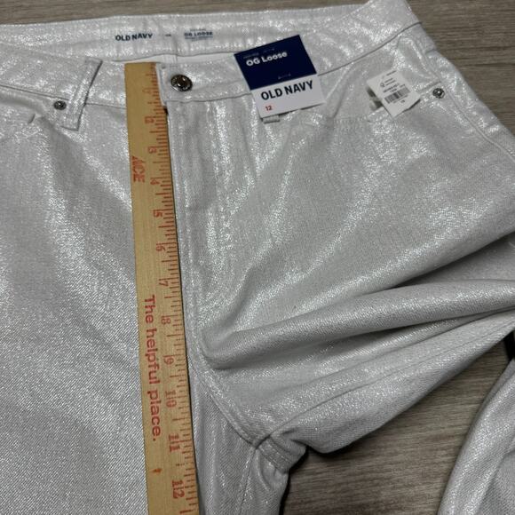 Old Navy White Metallic High Rise OG Loose Secret Smooth Pockets Jeans 12 NWT - Picture 8 of 8